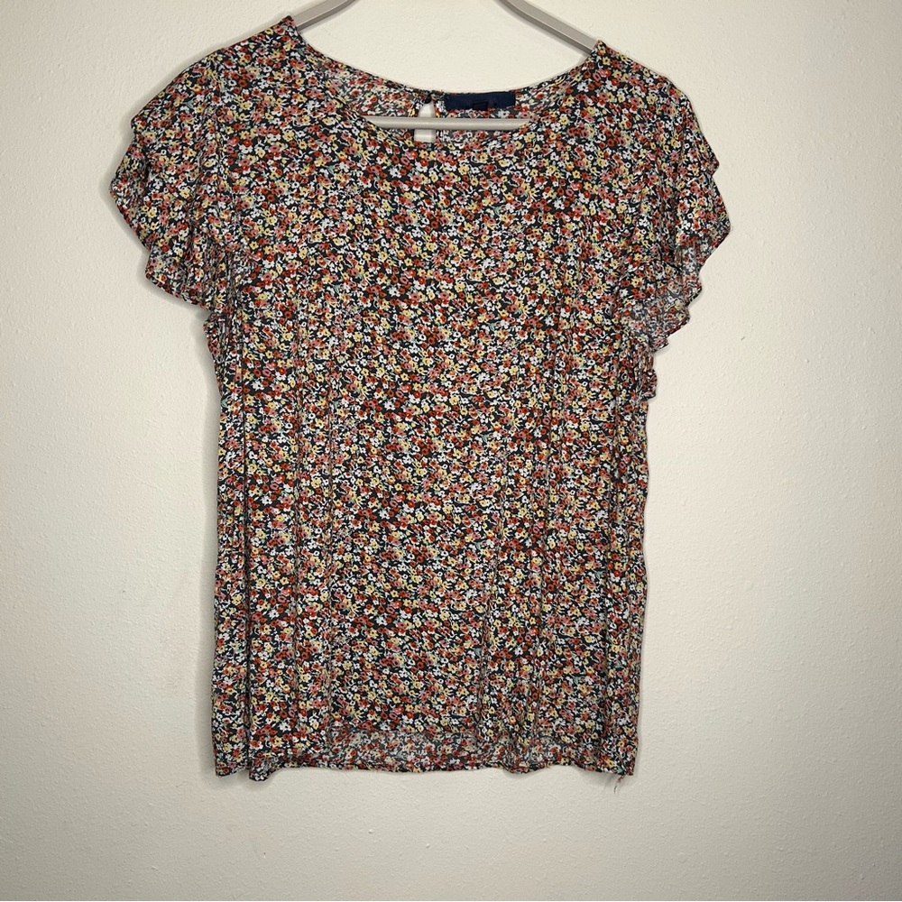 RACHEL Rachel Roy Multicolor Floral Short Sleeve Blouse